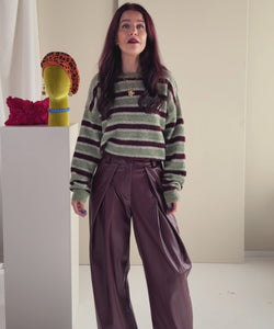 PARKER STRIPED PULLOVER - OLIVE GREEN/BORDEAUX