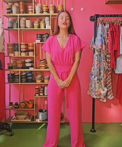 JUMPSUIT | GIRL V-NECK - WILD PINK