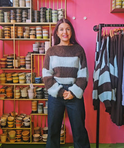 MICKY STRIPED SOFT KNIT - BROWN/BLUE