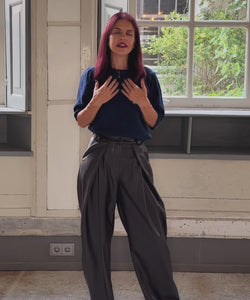 DEAN PU PLEATED PANTS - DARK BROWN