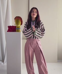 LIME STRIPED PULLOVER - PINK/OLIVE GREEN