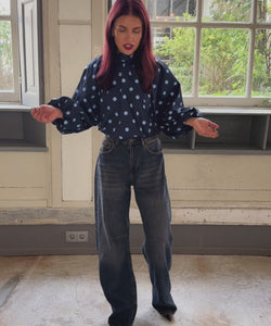 SACHSA POLKA DOT BLOUSE - NAVY