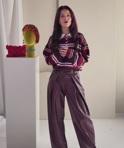 BOBBIE STRIPED POLO - BORDEAUX/BROWN