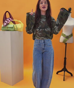 KIKI STUDDED BARREL JEANS - BLUE