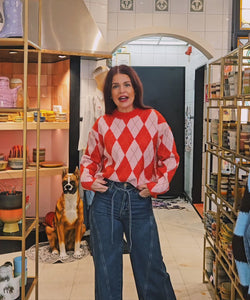 LYKKE DIAMOND KNIT - RED/PINK