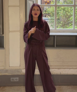 ALY PINSTRIPED BOW SHIRT - BORDEAUX