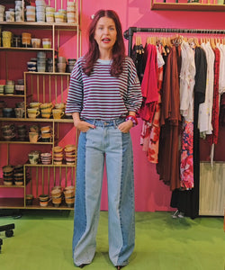 SAMMIE SS STRIPED TEE - FUDGE/BLUE