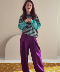 BLAKE STRIPED PULLOVER - AQUA/BROWN