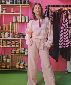 TINNE STRIPED POLO - PINK/ECRU