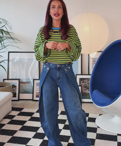 SAMMIE STRIPED SHIRT - LIME GREEN/DARK GREEN