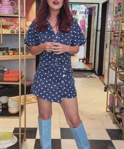 LISSI DOT DENIM SKORT - NAVY
