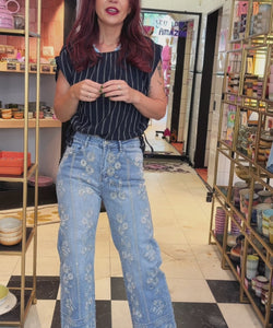 NINA EMBROIDERY JEANS - BLUE