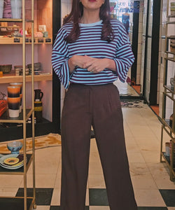 SAMMIE SS STRIPED TEE - FUDGE/BLUE