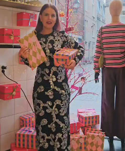 Y.A.S | FLORANA LS LONG DRESS - BLACK & SILVER SEQUINS