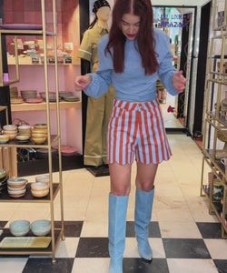 DAKOTA STRIPED DENIM SHORTS - TERRACOTTA