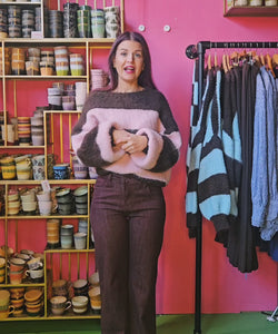 MICKY STRIPED SOFT KNIT - BROWN/PINK