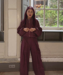 DEAN CHECKED PLEATED PANTS - BORDEAUX