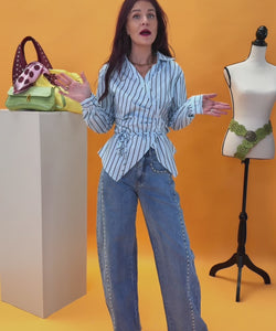 KIKI STUDDED BARREL JEANS - BLUE