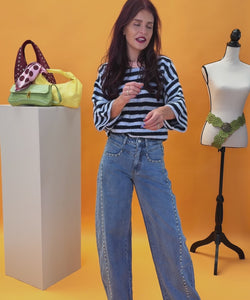 KIKI STUDDED BARREL JEANS - BLUE