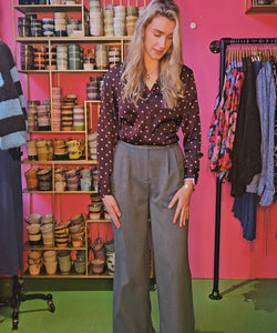 VEERLE SATIN POLKA DOT BLOUSE - BROWN