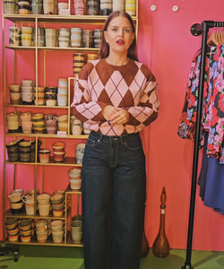 DIAMOND KNIT - PINK/BROWN