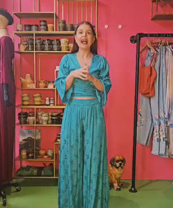 BERAWA LUXE | MILEY LS JACQUARD WRAP TOP - TURQUOISE / GREEN