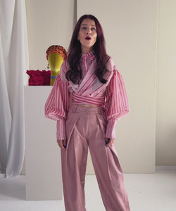 RIVER STRIPED WRAPPED BLOUSE - PINK
