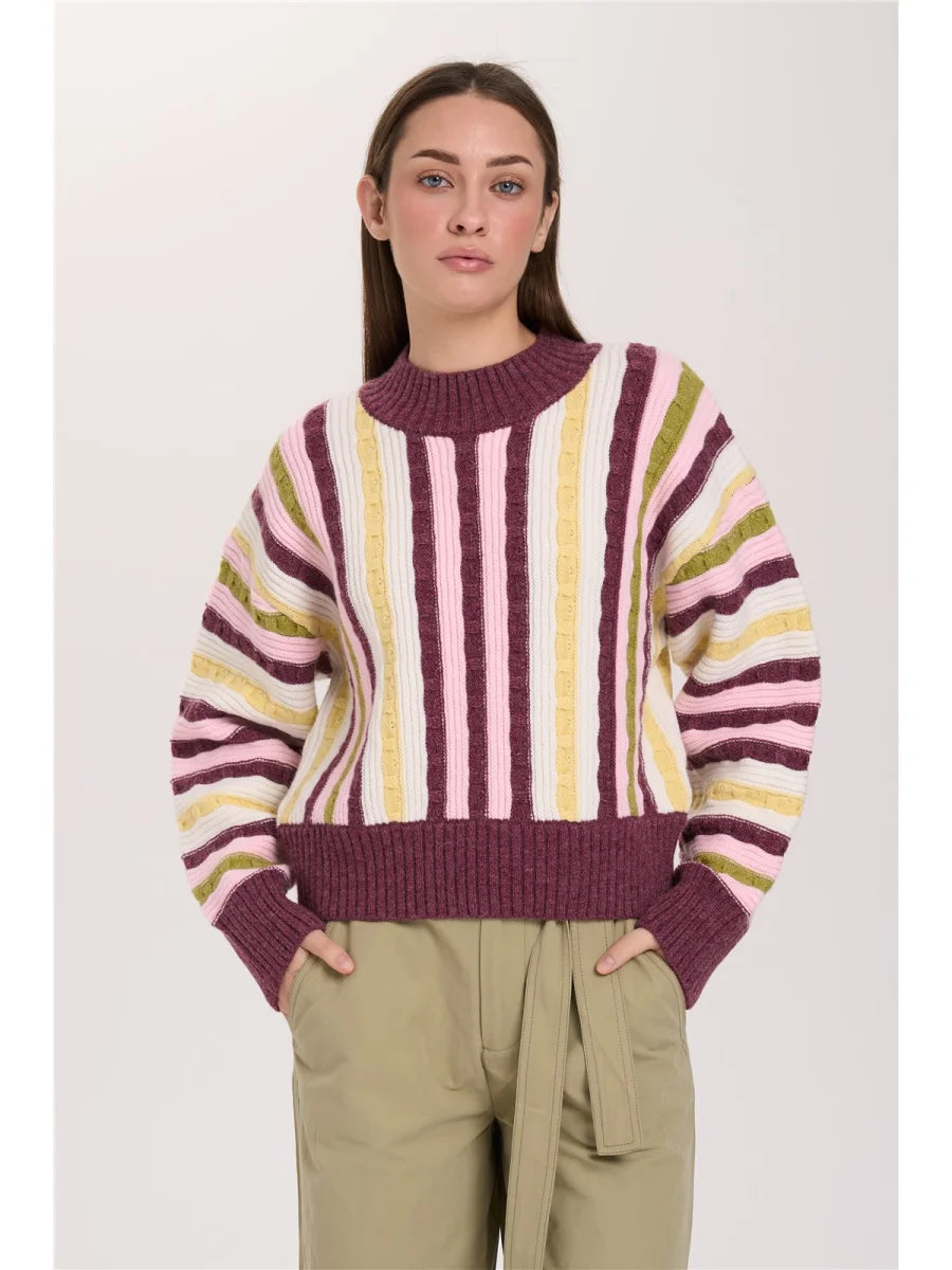SALLY STRIPED KNIT - BORDEAUX