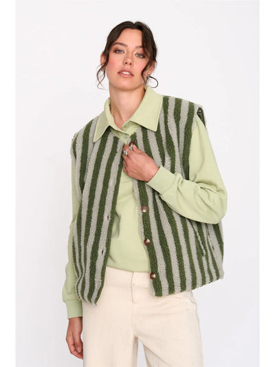 STRIPED TEDDY BODYWARMER - GREEN