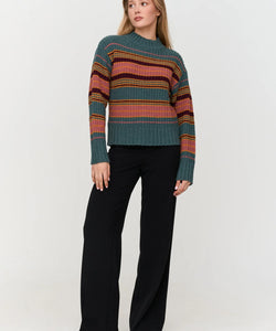 TURTLENECK STRIPE KNIT PULLOVER - GREEN