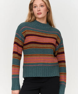 TURTLENECK STRIPE KNIT PULLOVER - GREEN