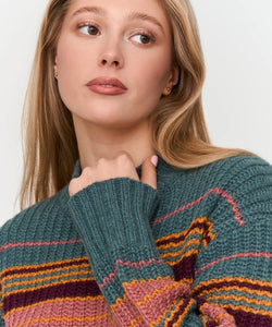 TURTLENECK STRIPE KNIT PULLOVER - GREEN