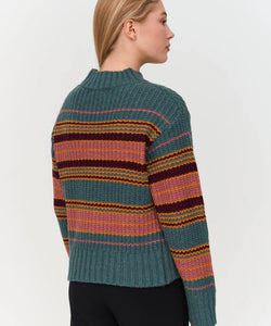 TURTLENECK STRIPE KNIT PULLOVER - GREEN