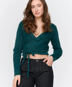 HAIRY WRAP CARDIGAN - GREEN
