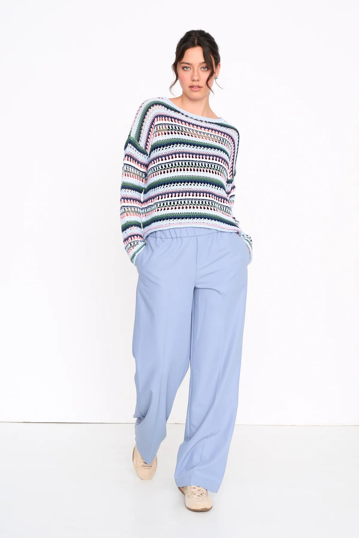 VERA OPEN KNITTED PULLOVER - BLUE
