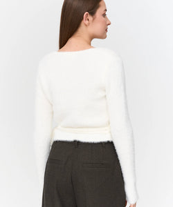 HAIRY WRAP CARDIGAN - OFF WHITE