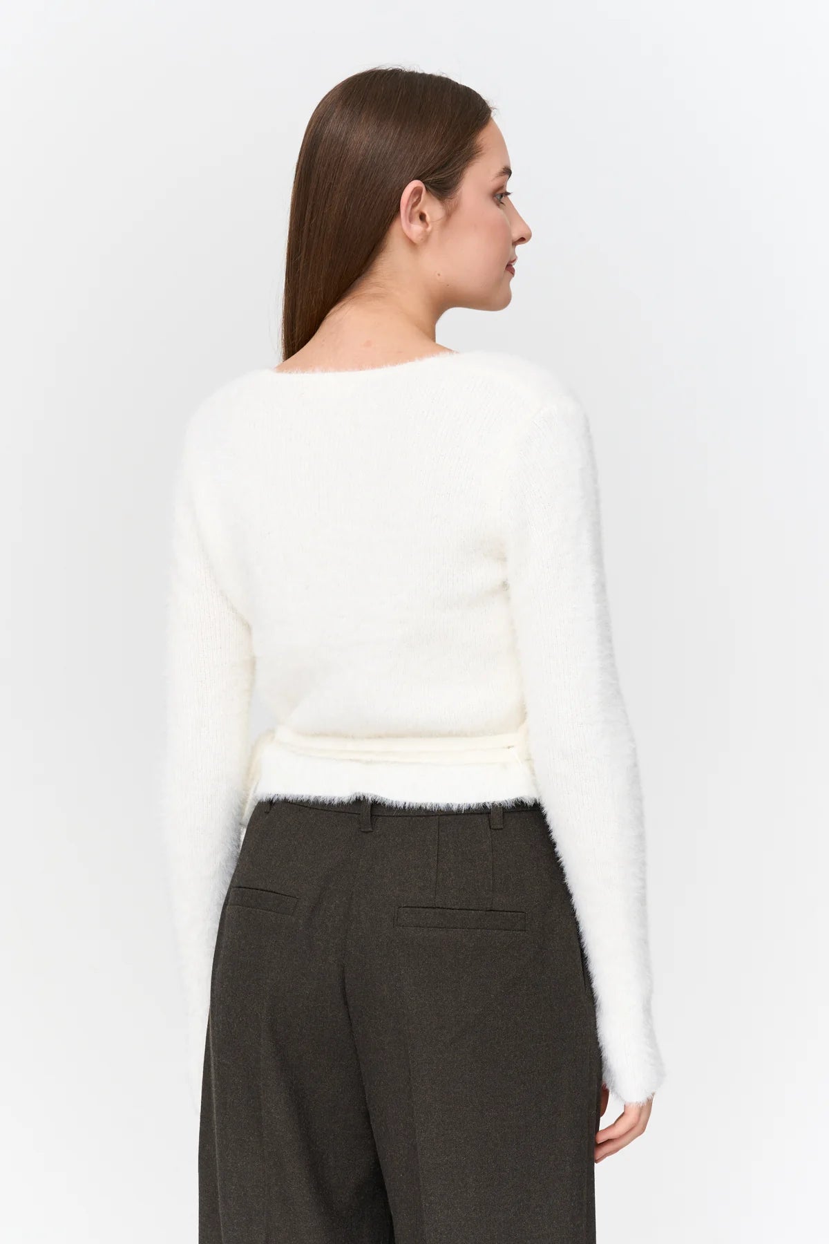 HAIRY WRAP CARDIGAN - OFF WHITE
