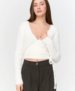 HAIRY WRAP CARDIGAN - OFF WHITE