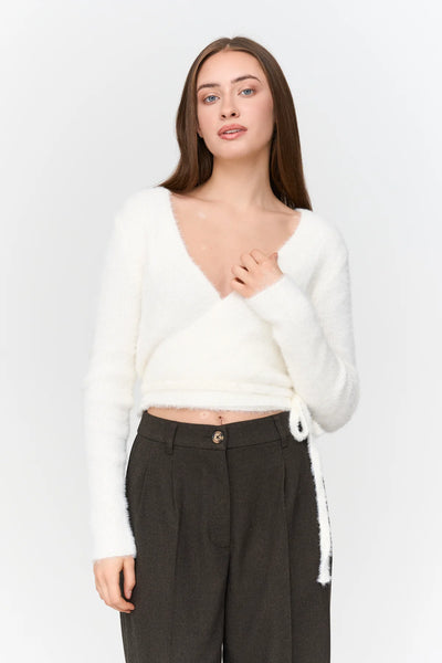 HAIRY WRAP CARDIGAN - OFF WHITE