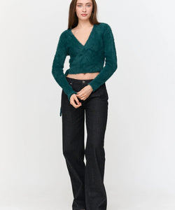 HAIRY WRAP CARDIGAN - GREEN