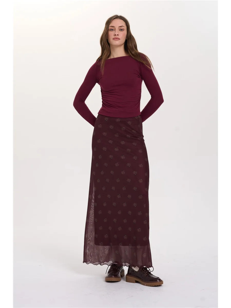 TRISHA MESH SKIRT - BORDEAUX