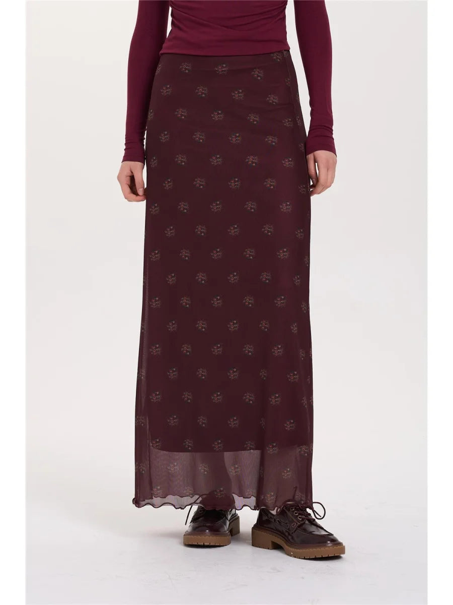 TRISHA MESH SKIRT - BORDEAUX