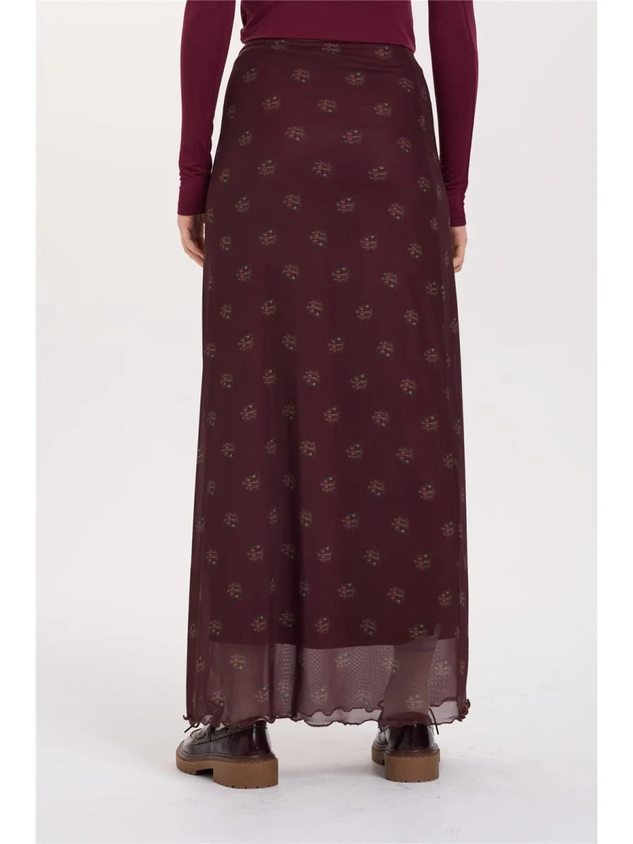 TRISHA MESH SKIRT - BORDEAUX