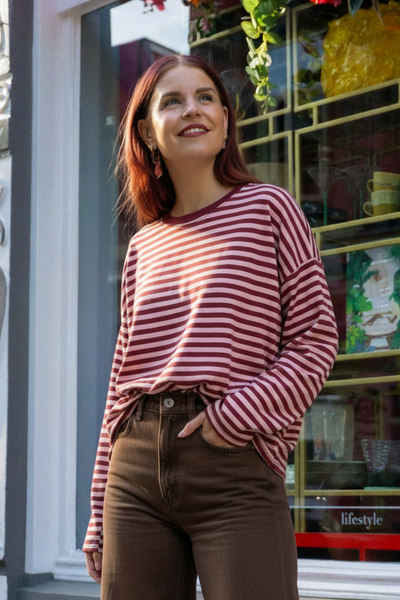 SAMMIE STRIPED SHIRT - BORDEAUX/PINK