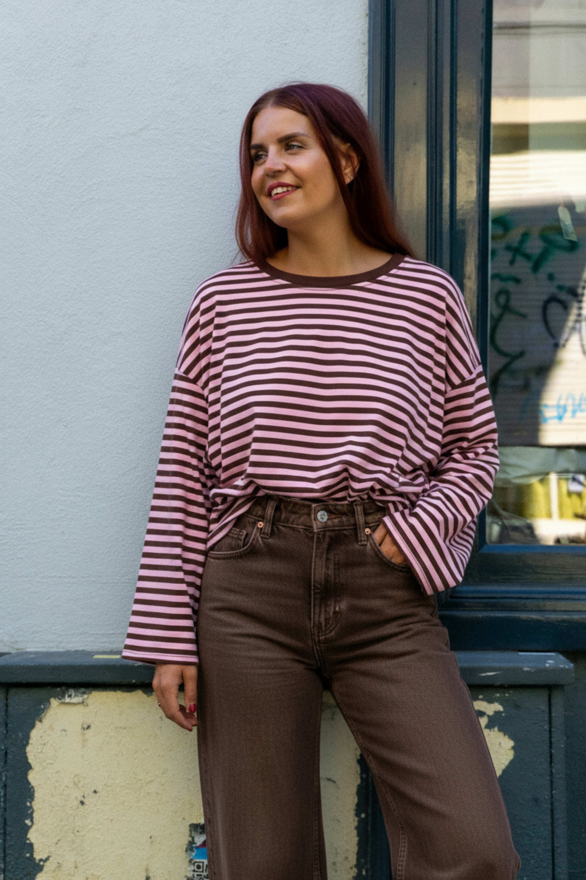 SAMMIE STRIPED SHIRT - BROWN / PINK