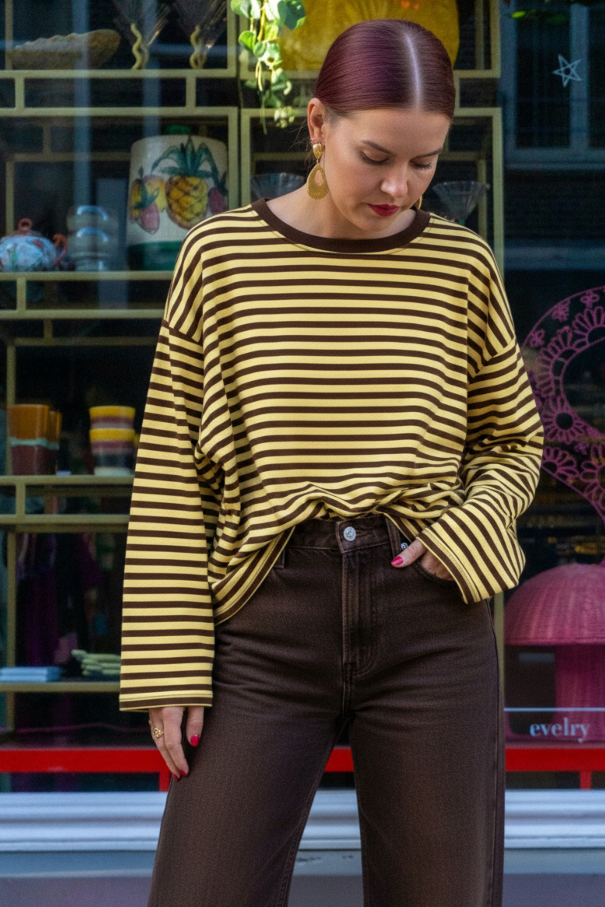 SAMMIE STRIPED SHIRT - YELLOW/BROWN