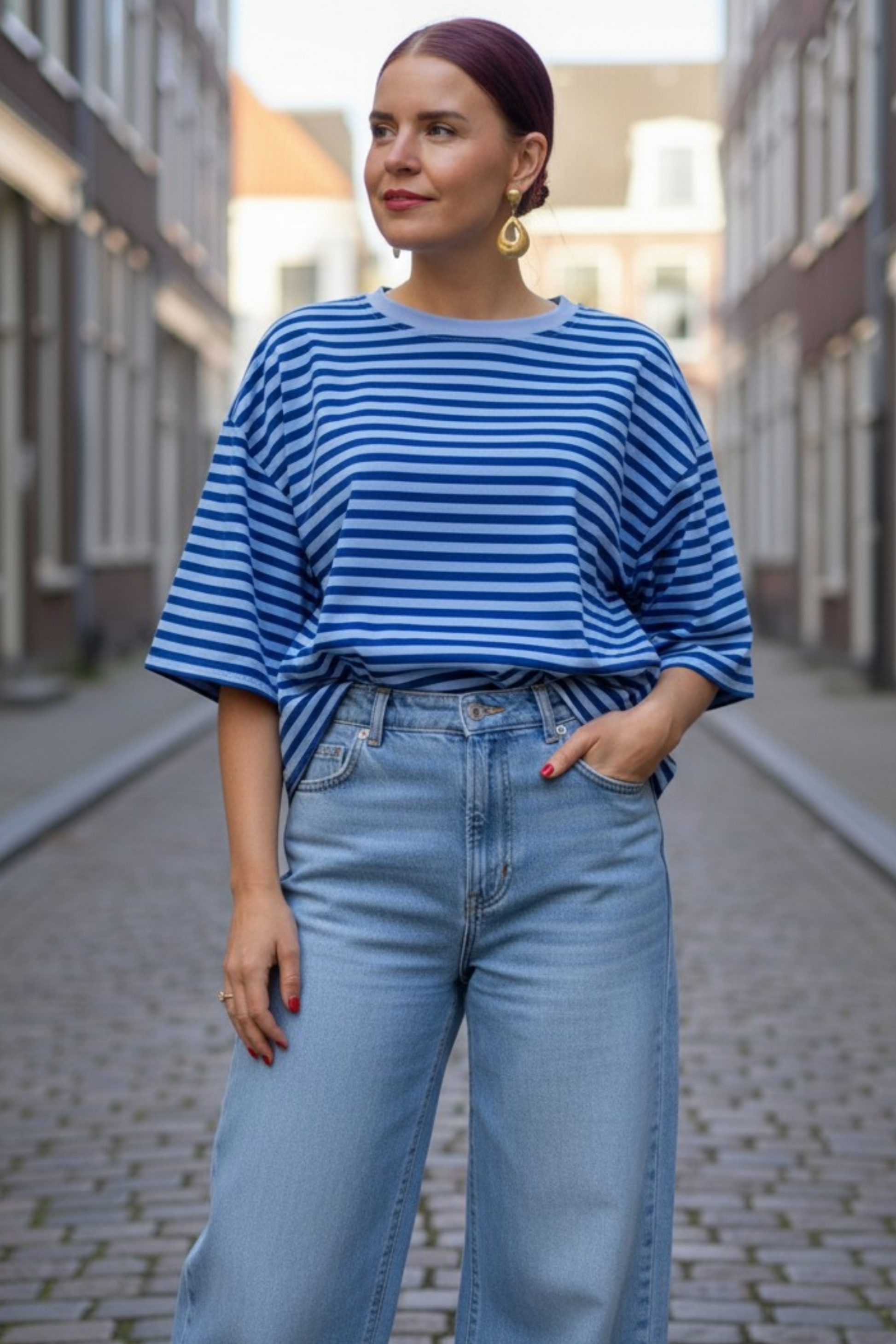 SAMMIE SS STRIPED TEE - ROYAL BLUE/BLUE