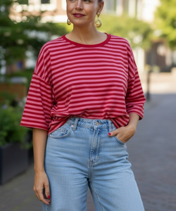 SAMMIE SS STRIPED TEE - RED/PINK