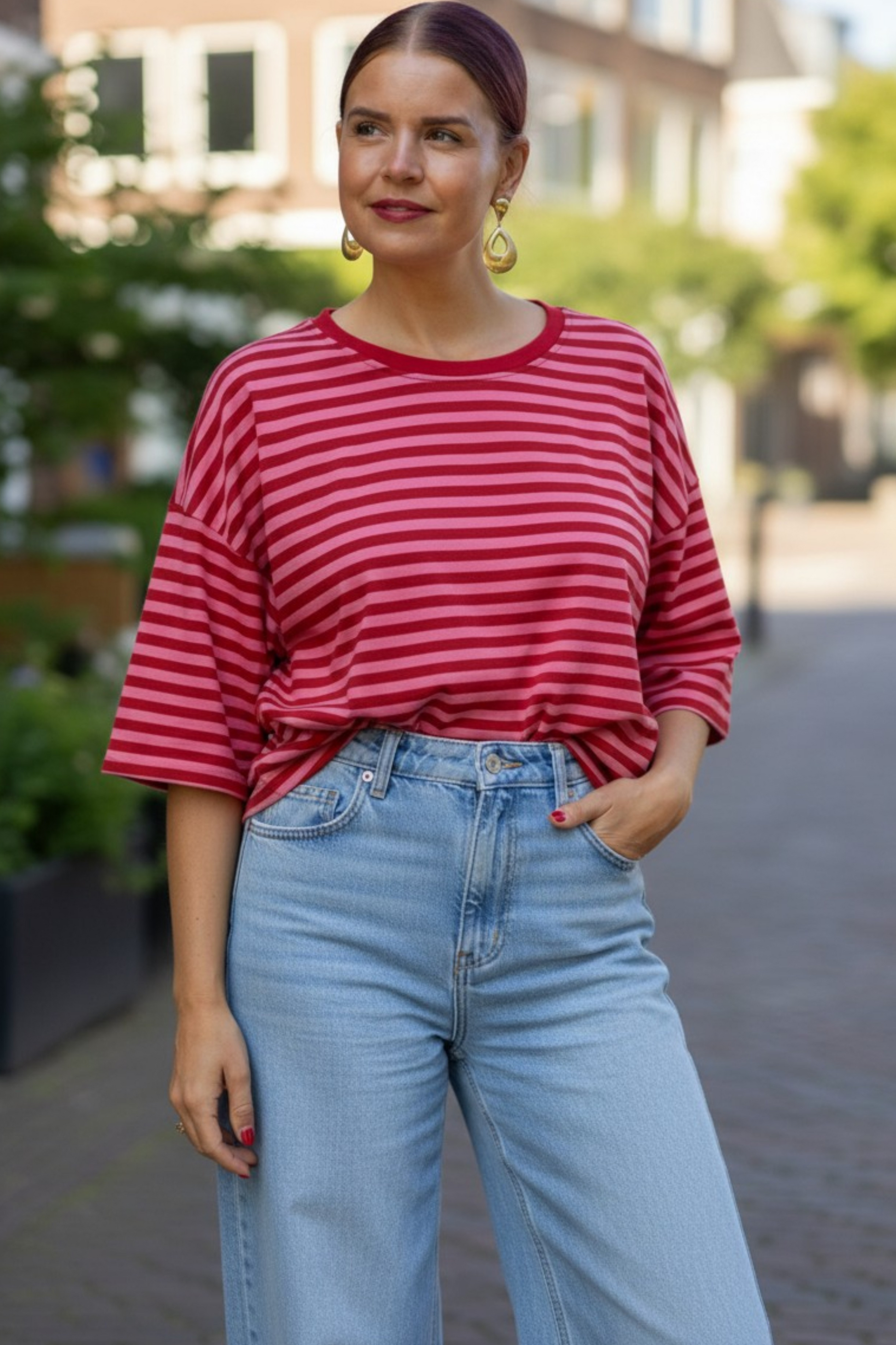 SAMMIE SS STRIPED TEE - RED/PINK