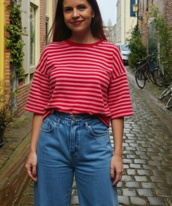 SAMMIE SS STRIPED TEE - RED/PINK